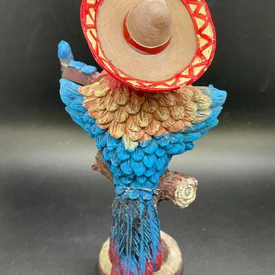 Battery Operated Parrot Wearing a Sombrero Statue Figurine