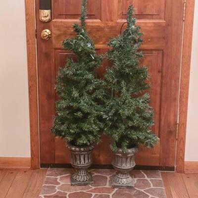 Lot 511: Pair of Pre-Lit Porch or Fireplace Trees in Urns