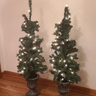 Lot 511: Pair of Pre-Lit Porch or Fireplace Trees in Urns