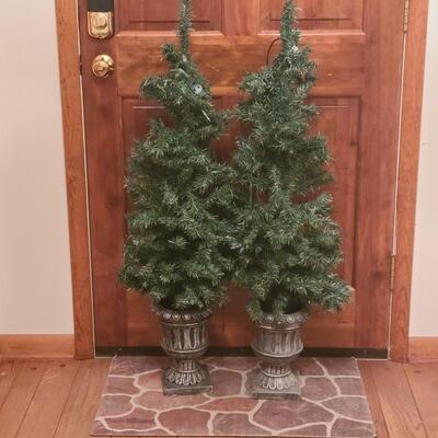 Lot 511: Pair of Pre-Lit Porch or Fireplace Trees in Urns