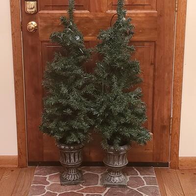 Lot 511: Pair of Pre-Lit Porch or Fireplace Trees in Urns