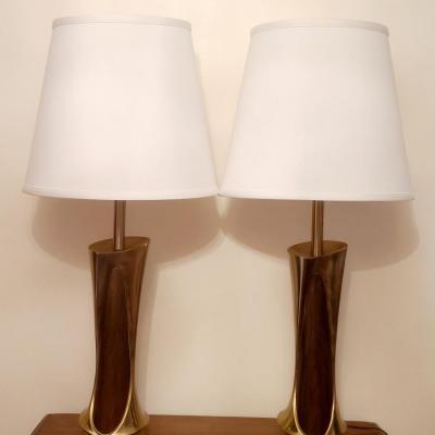 Lot 515: Vintage MCM Lamps (Brass and Teak in Design)