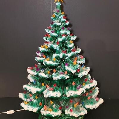 Lot 487: Vintage Flocked Ceramic Christmas Tree with Bird Lights (Large 15 inches)