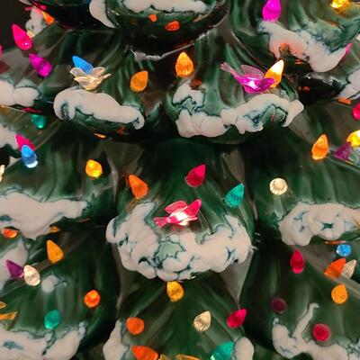 Lot 487: Vintage Flocked Ceramic Christmas Tree with Bird Lights (Large 15 inches)