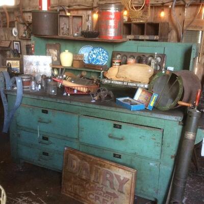 Large Primitive Workbench Cabinet with Metal Top