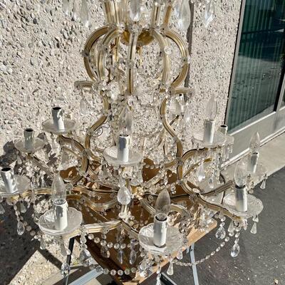 Vintage Glass and Brass Chandelier