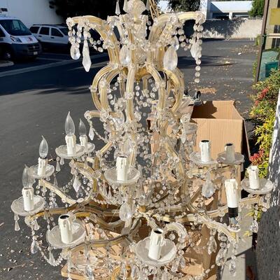 Vintage Glass and Brass Chandelier