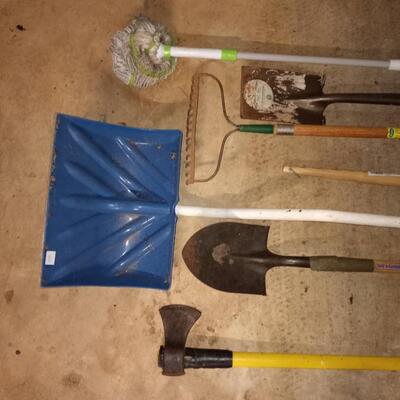 7 yard tools (axe, shovel, spade)