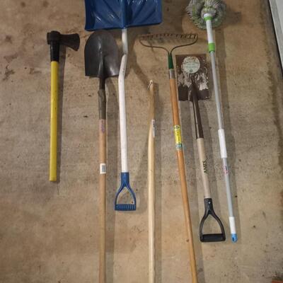 7 yard tools (axe, shovel, spade)