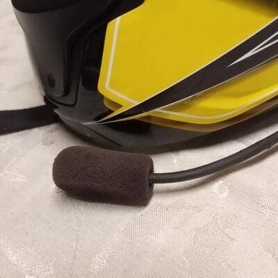 Black/yellow; hjc helmet, microphone capabilities, large