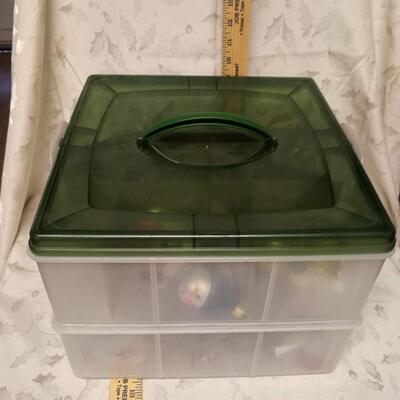 Christmas tote, clear, green lid