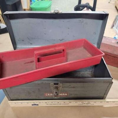 empty grey craftsman tool box w red tray
