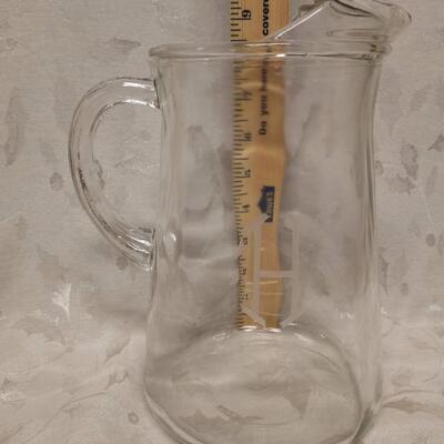 Etched "H" Pitcher with 8 glasses