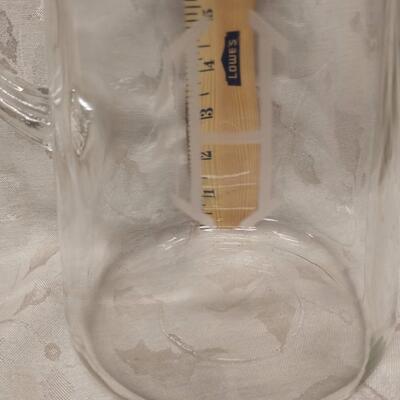 Etched "H" Pitcher with 8 glasses