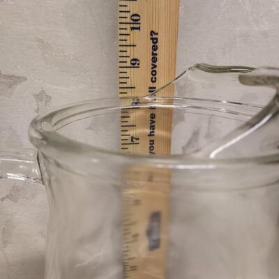 Etched "H" Pitcher with 8 glasses