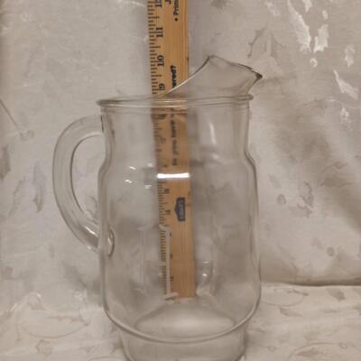 Etched "H" Pitcher with 8 glasses