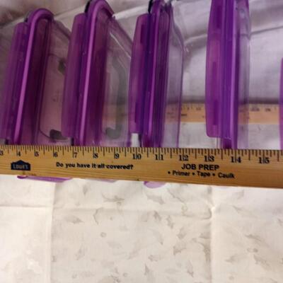 Glass containers w purple lids, (5)