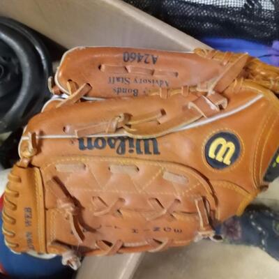 Huge box sports; soccer, baseball gloves, helmets