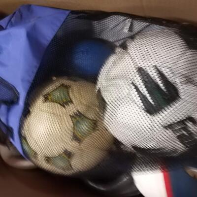 Huge box sports; soccer, baseball gloves, helmets