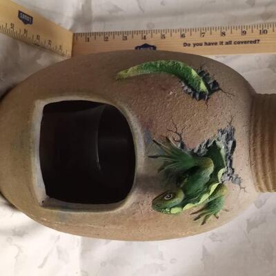 Lizard vase with metal lizard