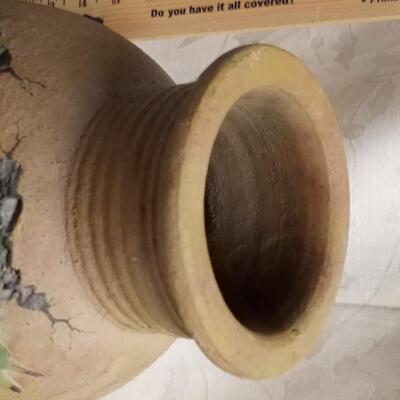 Lizard vase with metal lizard