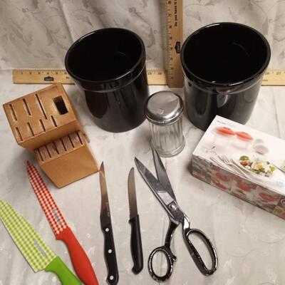 misc kitchen, knives, knife block