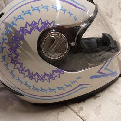 White, blue & purple Medium helmet