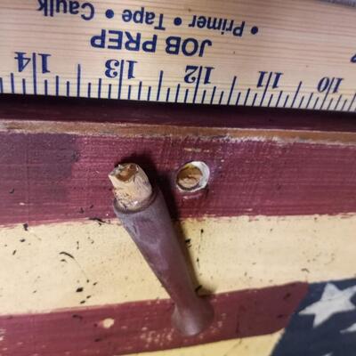 Wooden Flag decor with peg hooks, AS IS