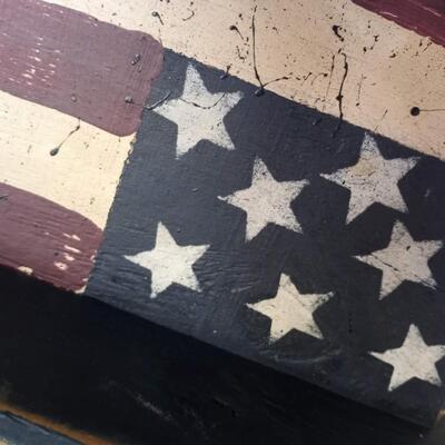 Wooden Flag decor with peg hooks, AS IS
