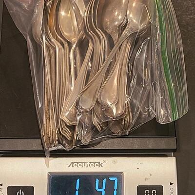Lot J7: Mixed Lot of Sterling Silver Teaspoons (1 lb 4.7 ounces) Monograms
