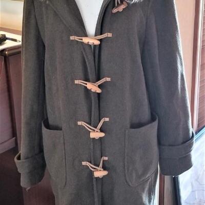 Lot #167  J. Crew Wool Coat with Faux Fur Hood - Size Medium