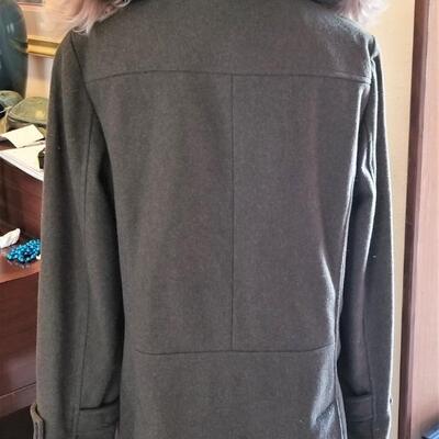 Lot #167  J. Crew Wool Coat with Faux Fur Hood - Size Medium