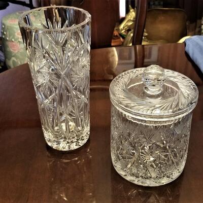 Lot #169  Two nice pieces of Lead Crystal - Vase and Biscuit Barrel