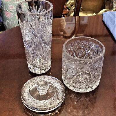 Lot #169  Two nice pieces of Lead Crystal - Vase and Biscuit Barrel