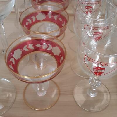 Lot of Various Glasses, Red Trimmed Glass and Other Items