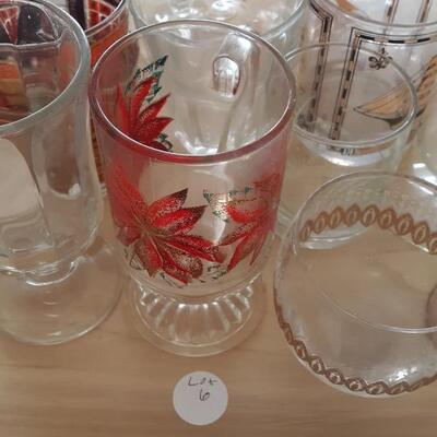 Lot of Various Glasses, Red Trimmed Glass and Other Items