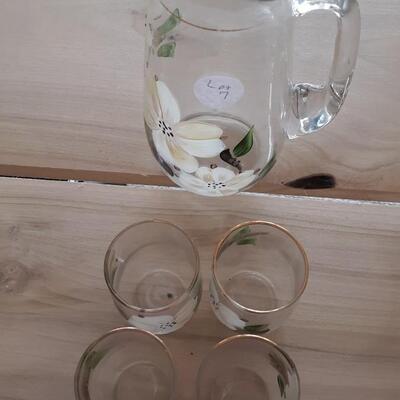 Water Pitcher and Four Matching Glasses