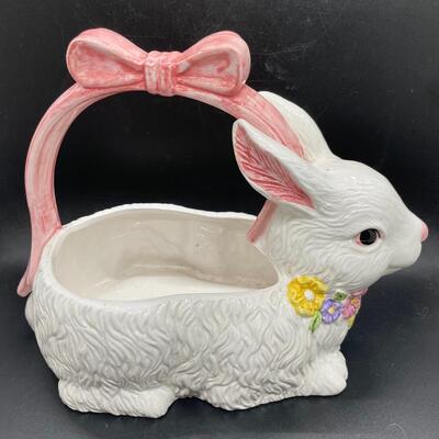 Springtime Easter Bunny Rabbit Ceramic Basket