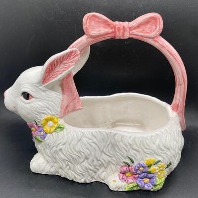 Springtime Easter Bunny Rabbit Ceramic Basket