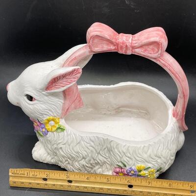 Springtime Easter Bunny Rabbit Ceramic Basket