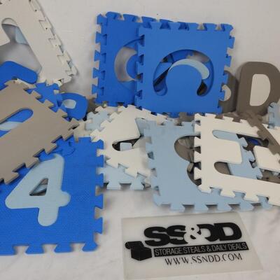 Foam Puzzle CutOuts Alphabet and Numbers Blue, Gray, and White