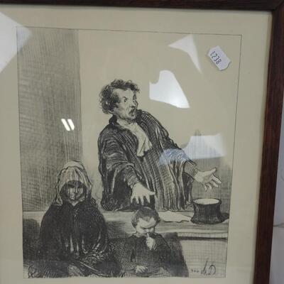 6 Honore Daumier 1808-1879 Court Scene Art Piece Drawings, Pairs Tied together