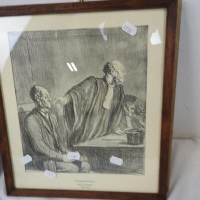 6 Honore Daumier 1808-1879 Court Scene Art Piece Drawings, Pairs Tied together