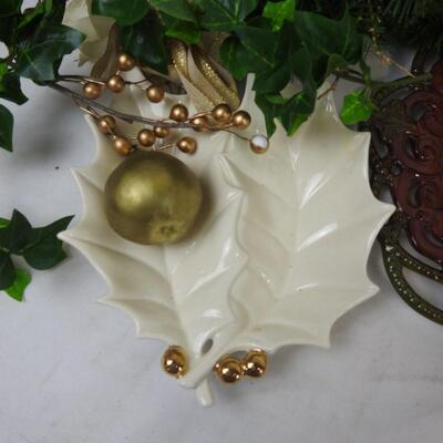 Faux Tree Branch White Flower Decor, Porcelain 6 Angel Set, Thanksgiving Plate