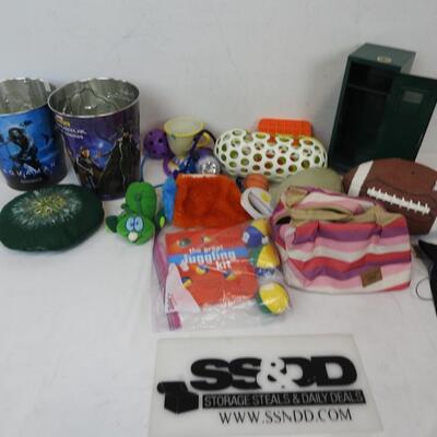 2 Metal Popcorn Buckets, Mini Locker, Juggling Kit, Toys and Decor