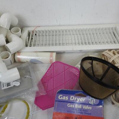 Home Improvement Lot:  PVC Pipe, Sandpaper, Tool Caddy, Lamp Top, Misc. Tools