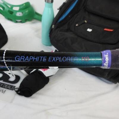 Wilson Graphite Explorer Tennis Raquet, BackPack and NRA Duffel Bag, Shingaurds