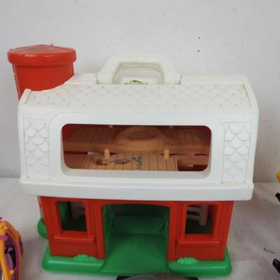 10 Item Toy Lot: Barn Dollhouse, BOat, Spiderham, Death Star, Cars and a Plane