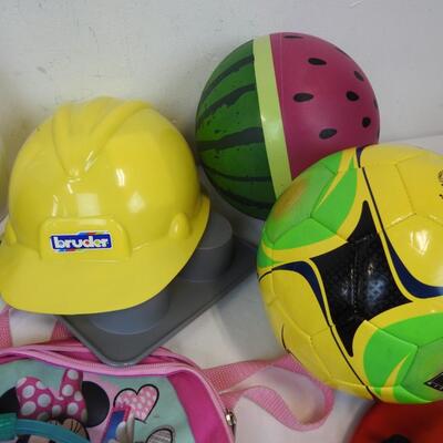 Kid Sports & Toys: Frisbees, Balls, Kid HardHat, Foam Bat, Minnie Mouse Backpack