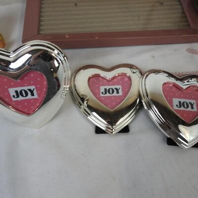 4 Metal Frames, Ceramic Goose, Heart Shaped Decor, Wood Box, Candle Heart Stand